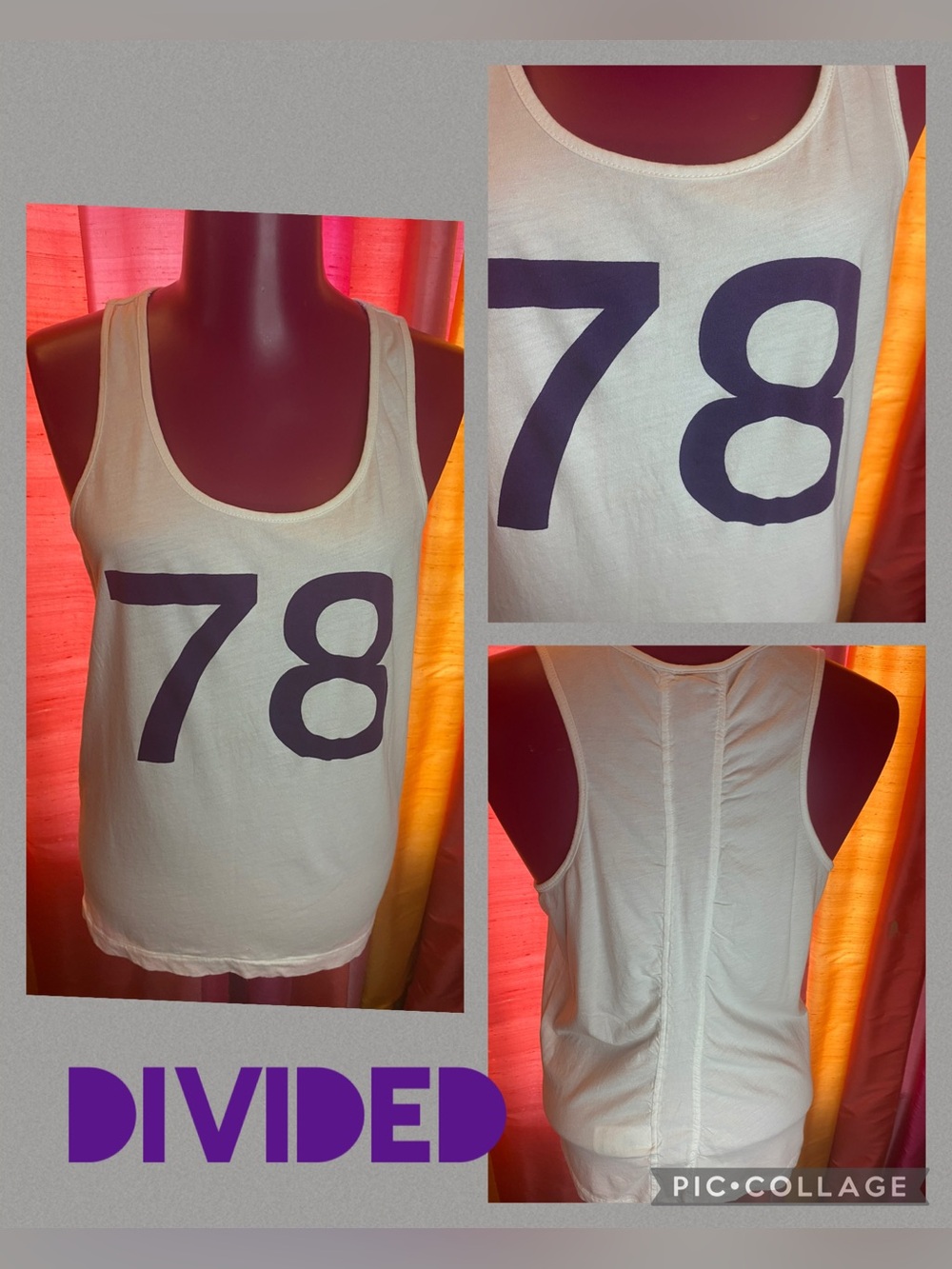 Divided 78 tank top (8) medium white with purple number